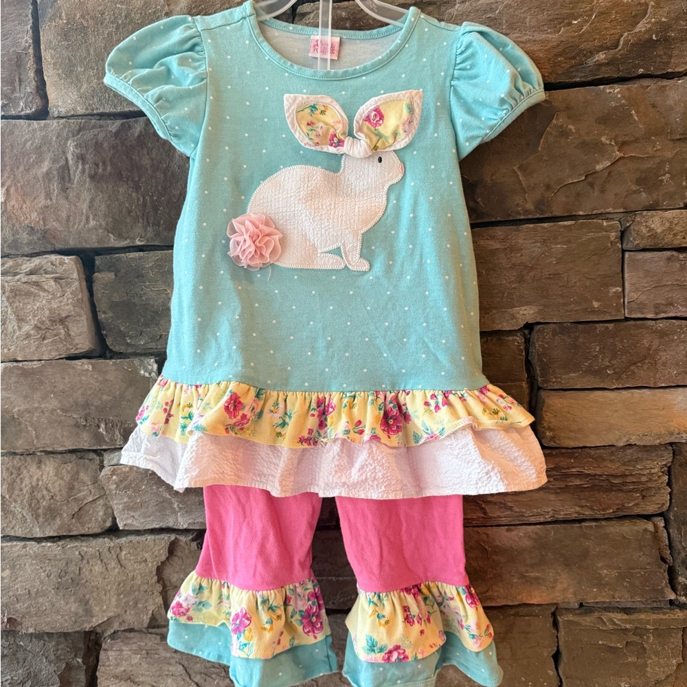 Ricrac & Ruffles Easter Bunny tunic outfit 3T